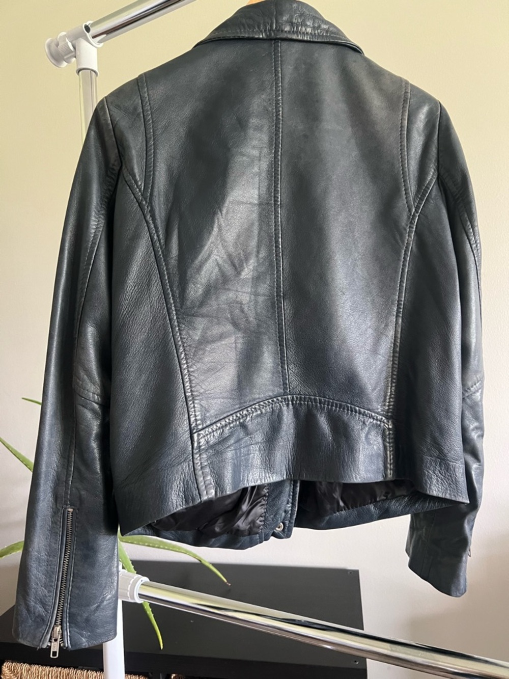 Women's Blue Leather Moto Jacket, bought in London - Picture 2 of 6